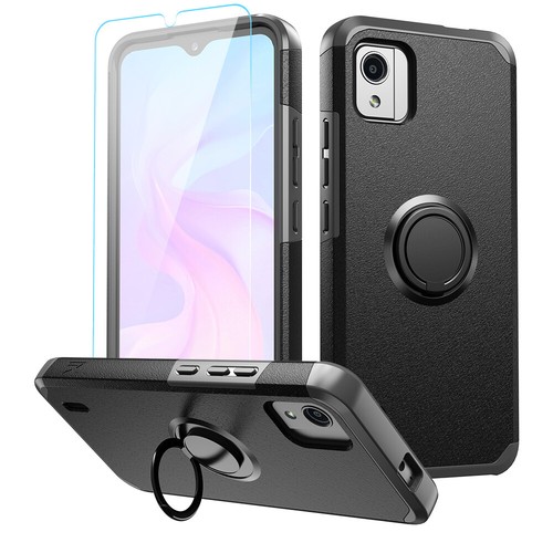 For Nokia C110 5G N156DL Case Cover Tough Hybrid Ring Stand + Tempered Glass