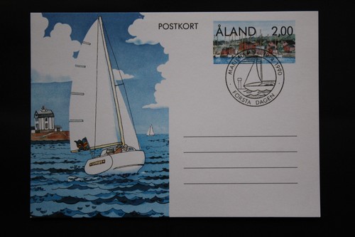 1990 Aland Ganzsache P2, gestempelt mit dem Ersttagsstempel