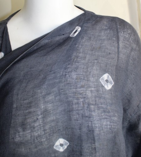 AS IS Eskandar Sz 0 27-38"L Dusty Blue Shibori Linen Flowing Jacket Dots Roundel - Picture 3 of 11