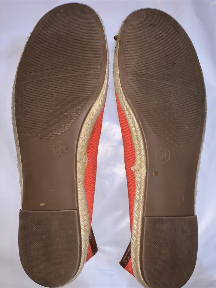 Women's Merona Nora Canvas Flats Orange 9.5 Ballet Espadrille Brown Leather - Image 4 of 4