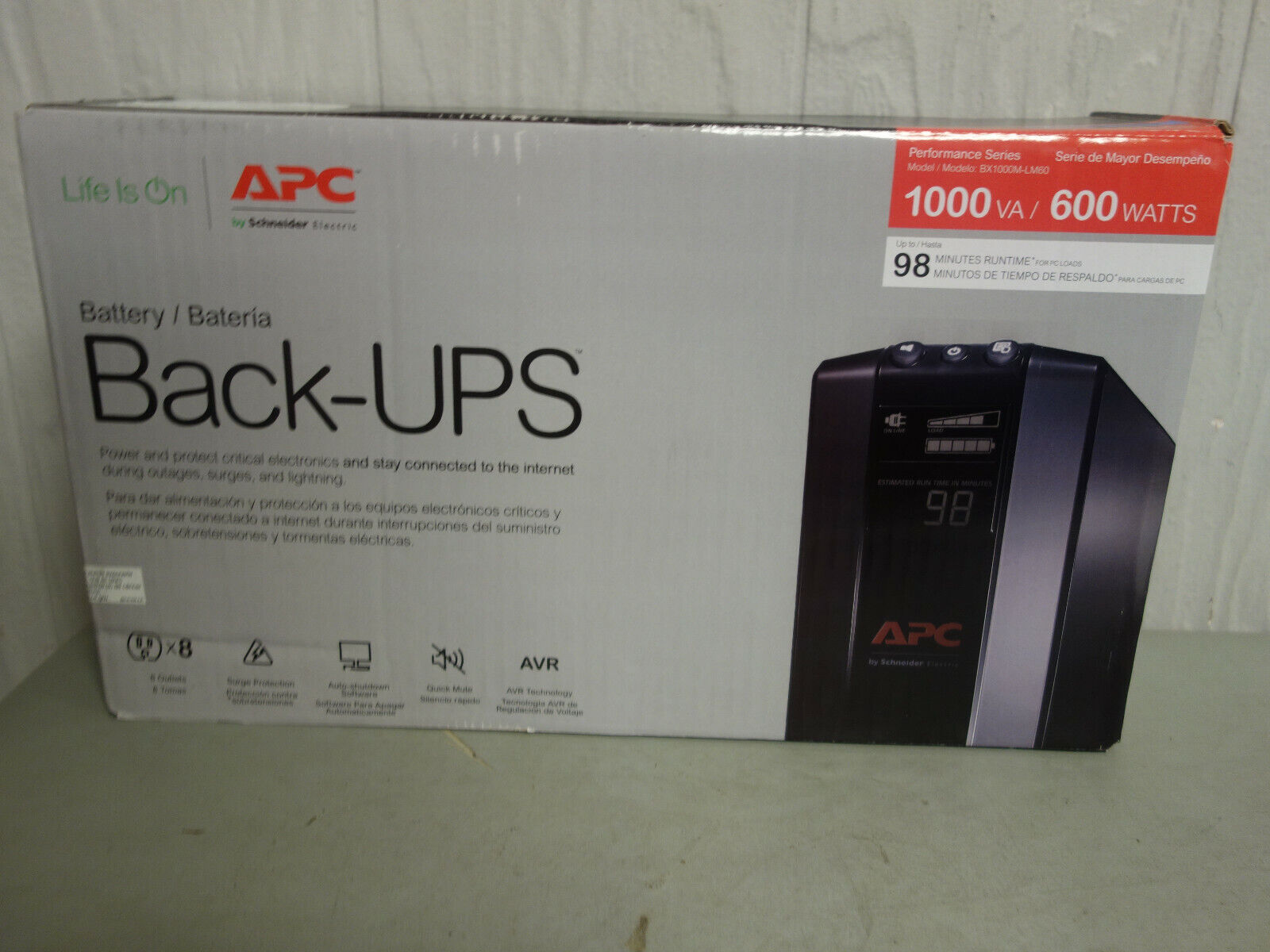 BACK-UPS PRO BX1000M COMPACT TOWER BATTERY BACKUP SYSTEM, 8 OUTLETS, 1000VA, 110