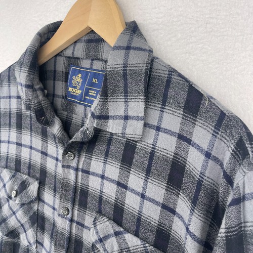 RUGBY UNIVERSITY Shirt Mens XL Flannel Plaid Button Up Long Sleeve Cotton Gray - Picture 7 of 12