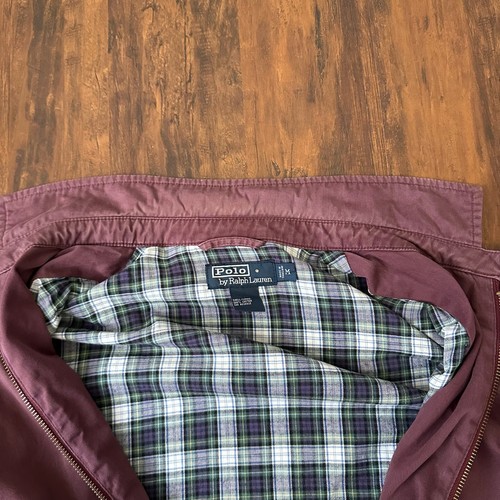 VTG POLO by RALPH LAUREN Harrington Jacket Mens M Burgundy Plaid Lined Full Zip - Picture 11 of 14