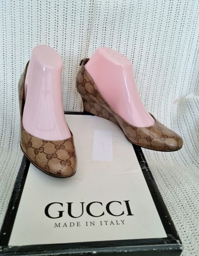 Gucci Authentic Lady's Wedge Monogram Court Shoes Sz Eur37 UK 4 - Picture 5 of 13