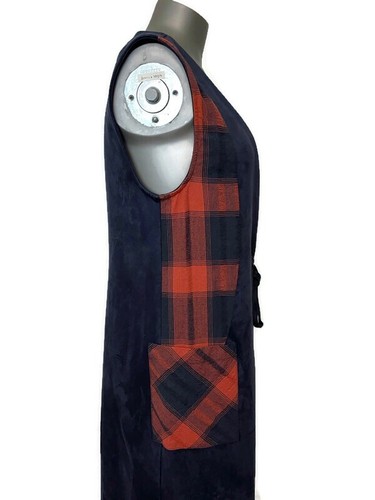 BCBGeneration Duster Vest M Blue & Red Buffalo Plaid Midi Open Tie Western Indie - Picture 6 of 10