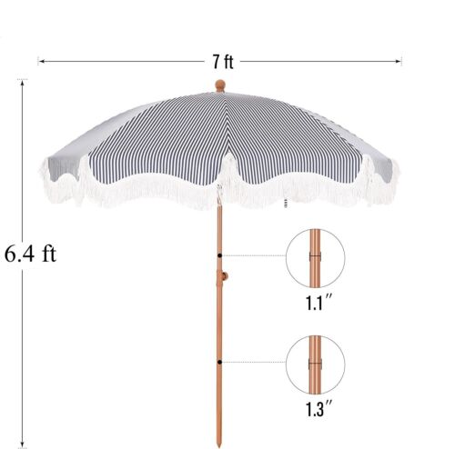 7ft Beach Umbrella Outdoor Patio Umbrella with Tassel Sunshade UPF 50+ - Picture 29 of 48
