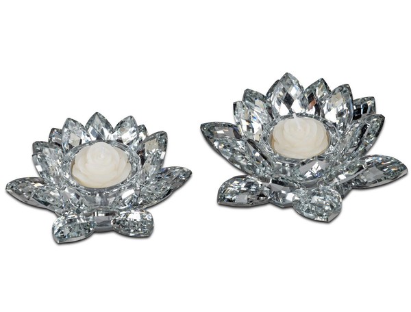 2Er Set Teelichthalter RosenblÜTe Brilliant D. 12 + 14Cm Silber Glas Formano-image