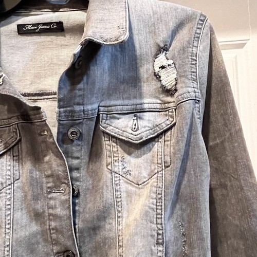 Mavi Jeans Denim Jacket Womens Small Gray Distressed Cropped Trucker - Picture 6 of 12