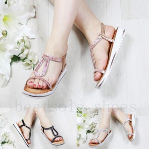 elastic diamante wedge toe sandals strap ladies shoes open summer beach
