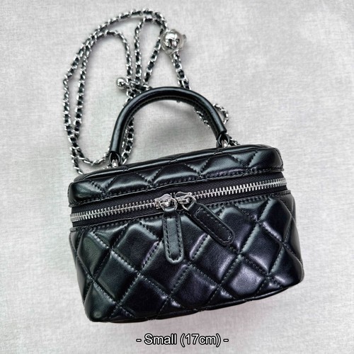 Mini Quilted Real Leather Vanity Case Box Purse Clutch Tote Shoulder Bag Chains - Picture 4 of 44