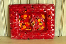 Vintage Handmade Ceramic Ashtray Red Orange Yellow Drip Glaze Retro MCM  7" x 9"