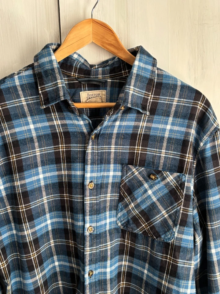 男式 Don't Give Upcycled Sailor Captain 长袖法兰绒衬衫格子 XL — 第 3/4 张图片