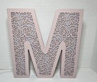 2024 "M" Pink Floral Wooden 10×10 Wall Decor Nightlight Light USB Cord & Mount