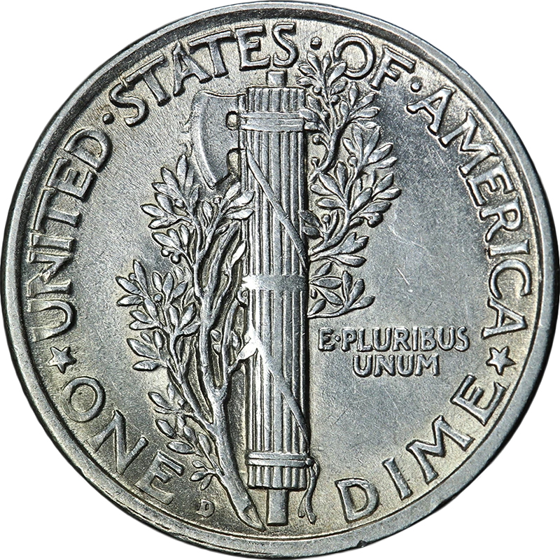 Moneda de diez centavos Mercury 1919-D elección AU gran atractivo visual buen golpe Foto 2 de 2