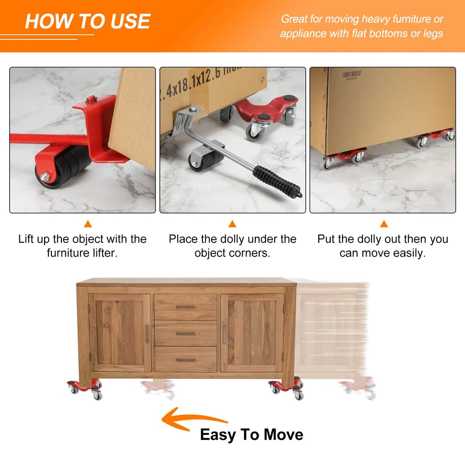 Möbelroller, 4er-Pack Möbel Dreieck Transportroller mit 3 Rädern, Rot - Bild 4 von 4
