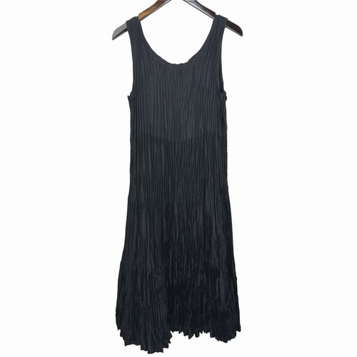 Eileen Fisher Crushed Silk Tiered Dress Black Size Medium NWT - Picture 6 of 14