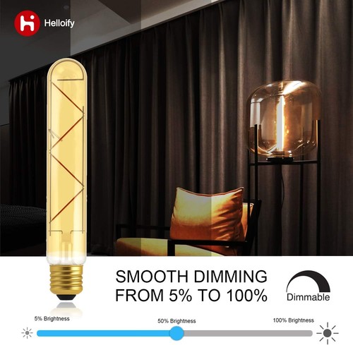 T10 Dimmable Vintage LED Edison Tubular Bulb, 40W 4 Count (Pack of 1), Amber - Picture 4 of 7