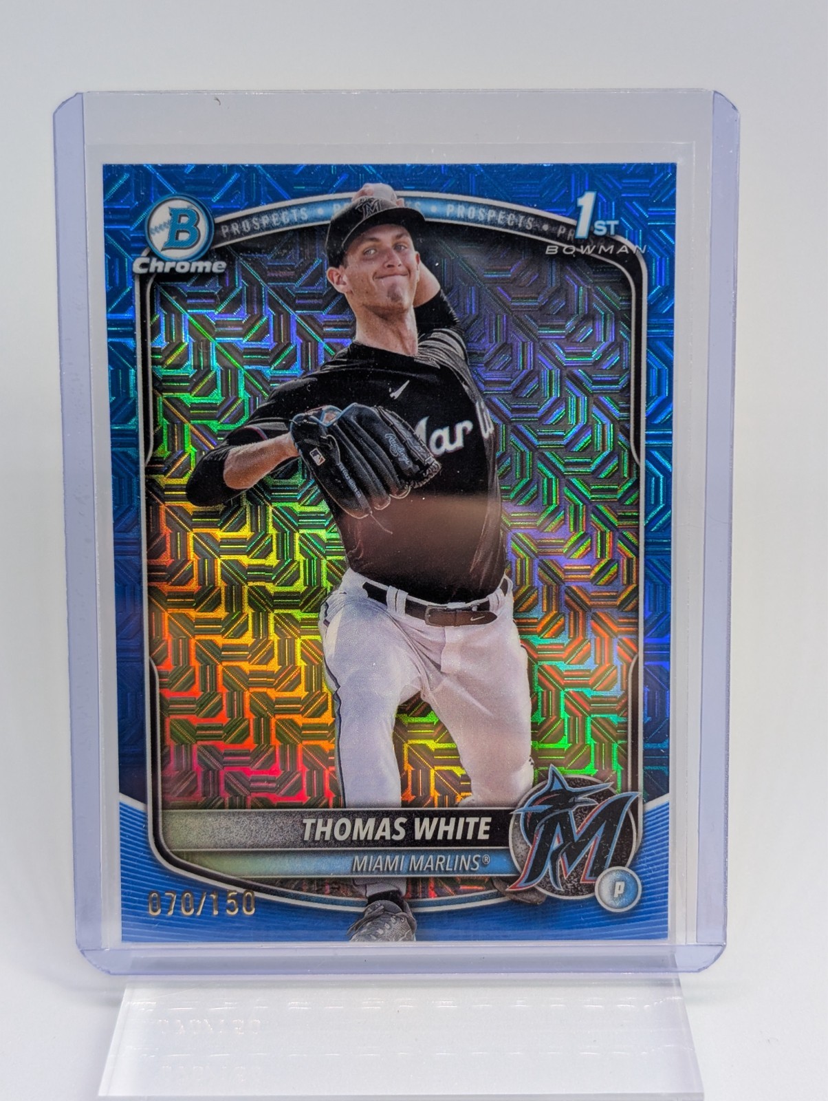 2025 First Bowman #BCP-69 THOMAS WHITE   Blue Mega Mojo Refractor /150 MARLINS