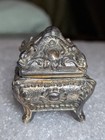 Vintage Ornate 2" Square Footed Silver Metal Hinged Trinket Ring Box