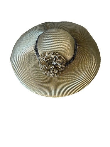 Cappello da sera vintage anni 80 oro zoppo tesa grande oro metallizzato lusso - Foto 13 di 14