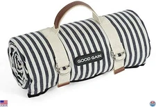G GOOD GAIN Navy Blue Waterproof Picnic Blanket - Portable Beach Mat with Strap
