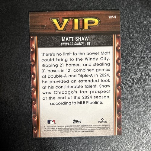 2025 Bowman Chrome VIP Very Important Prospect #VIP-6 Matt Shaw Chicago Cubs - Bild 2 von 2