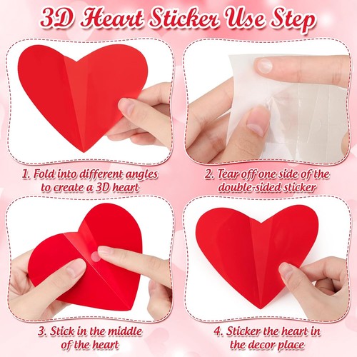 80 Pcs Red Heart Shape Wall Stickers Valentine's Day Decals 3D - Picture 4 of 7