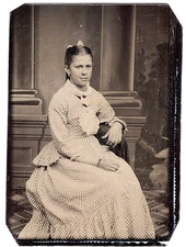 1870s Teen Girl Great Fashion Painted Backdrop 1/6 Plate Tintype