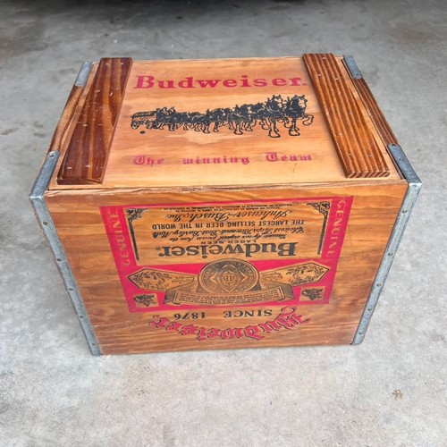 Vintage Holz Budweiser Bier Anheuser Busch Kiste Aufbewahrungsbox Clydesdale Pferd Deckel - Bild 2 von 16