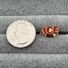 ACE Hardware Logo Red Enamel Gold Tone Employee Tie Tack Pin Pinback #59820