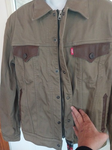 VTG Edwin XL Men's (Fits Like a LARGE) Brown Denim Trucker Jacket Leather Accent - Picture 12 of 22