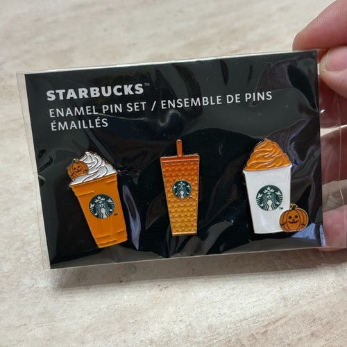 NIP Starbucks Pumpkin Spice Halloween Enamel Pin Set (set/3) European Exclusive