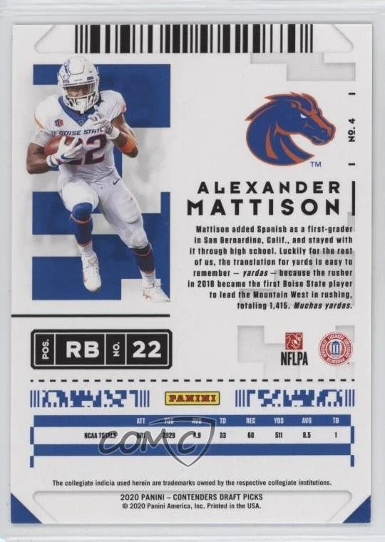 2020 Panini Contenders Draft Picks Bowl Ticket /99 Alexander Mattison #4 - Image 2 of 2