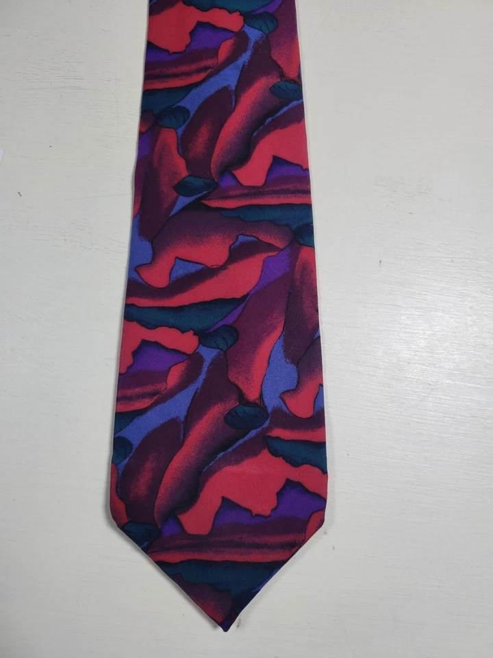 Corbata Corbata Hombre Colección Cóctel Seda Rojo Azul Abstracta Hecha en EE. UU. Foto 4 de 4