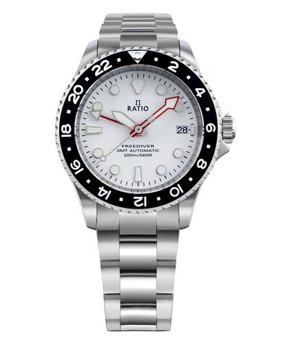 RATIO FreeDiver GMT Automatic RTF057 Men's Watch White Dial Stainless Steel - Picture 1 of 5