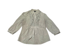 BANANA REPUBLIC Taupe Blouse 3/4 Sleeves Petite Medium Pullover Top Notch Neck