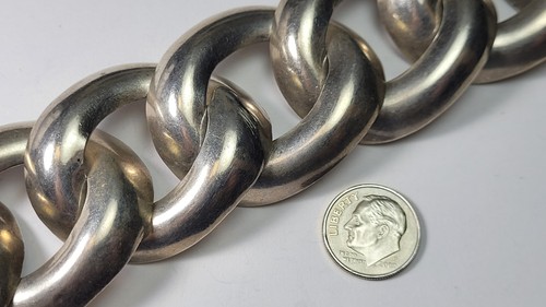 Bracciale Vintage Taxco .925 Argento Sterling Anelli Larghi 7-3/4" - Foto 4 di 7