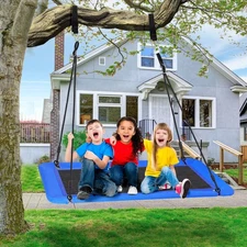 60" Large Platform Tree Swing for Kids Rectangular Swing w/Adjustable Rope Blue