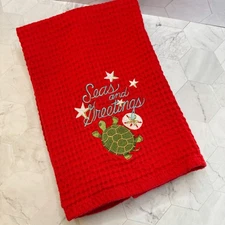 Coastal Christmas Set of 4 Red Cotton Napkins Kay Dee Designs Ocean Nautical EUC