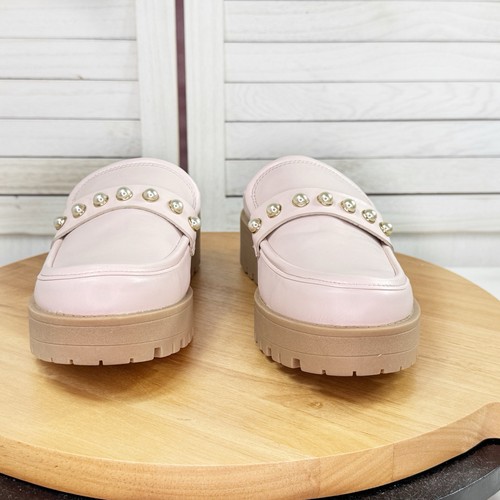 Crown & Ivy Loralei Pearl Embellished Lug Sole Mule Loafers Blush Pink 7 Women - Picture 3 of 11