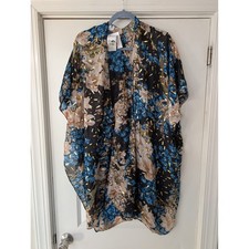 Jessica McClintock Kimono Floral Print One Size Lightweight Gold Accents NWTs