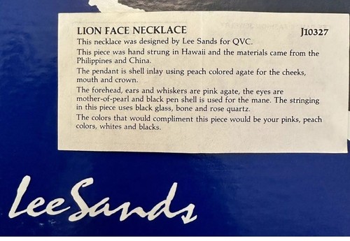 Lee Sands Löwengesicht Perlmutt & Achat Perlen Halskette  - Bild 7 von 8