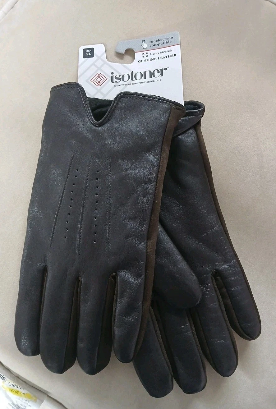 Isotoner Genuine Leather Fleece-Lined Touchscreen Technology Men's Gloves XL NWT