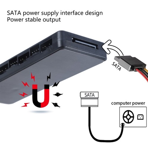 Computer Fan Hub Splitter for 8 ARGB PWM Fans with Remote Controls and SATAs - Afbeelding 6 van 8