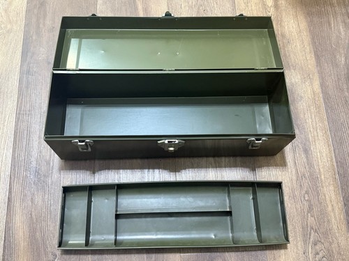 Vintage Union Utility Chest Tool Box Steel Light Army Green USA 19” X 6” X 6.5” - Picture 2 of 15
