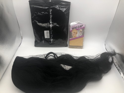 AISI Queens Black Long Wavy 24 Inch Wig with Middle Part Synthetic w/Wig Cap - Picture 2 of 12