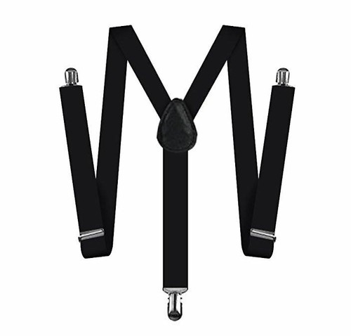All Black Bow Tie & Suspender Set Tuxedo Wedding Suit Formal Men's Accessories - Picture 4 of 5