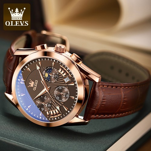 Relojes de pulsera OLEVS cronógrafo calendario fase lunar impermeables para hombre - Imagen 7 de 18