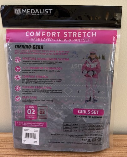 MEDALISTS GIRLS SET SIZE X SMALL COLOR BERRY NEW LONGSLEEVE THERMO GEAR - Picture 4 of 4