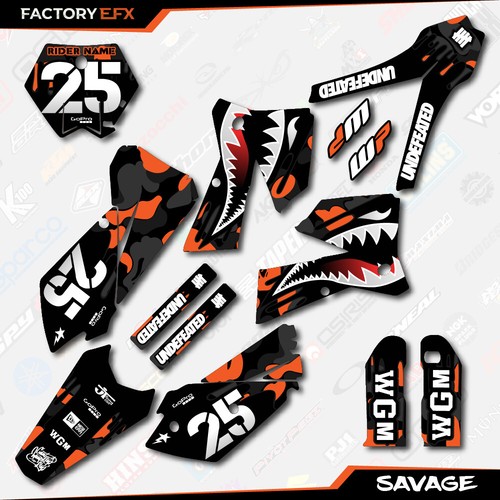 Black Orange Savage Graphics Kit fit KTM 2005-2006 SX SXF XC XCF 125 250 300 450 - Foto 5 di 5